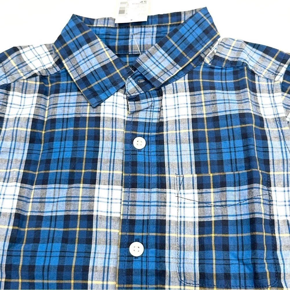 NWT Children's Place Boys Pacific Blue Plaid Button Down Shirt